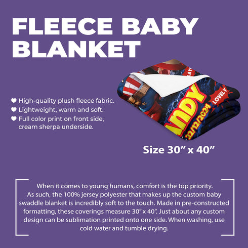 Personalized Baby Superhero Blanket – Captain America Style | Custom Name & Birthdate | 30"x40"